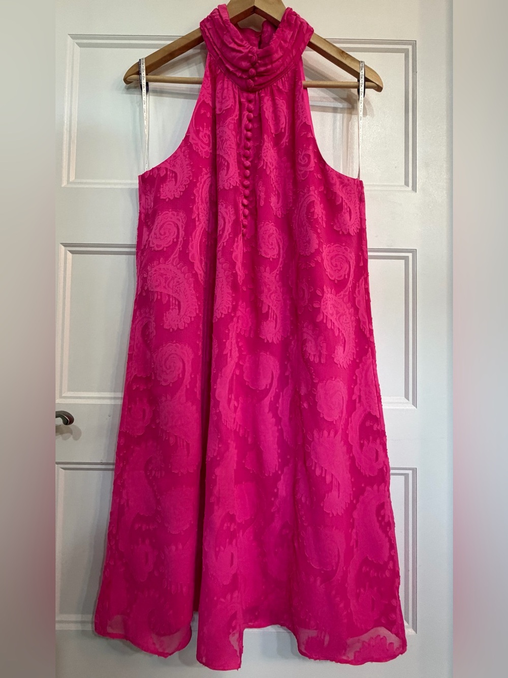 Hot Pink Paisley-Jacquard Midi Dress